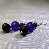 semi-precious gemstone earrings, black purple gemstone earrings