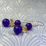 purple beaded semi-precious earrings, purple semi-precious stone bead earrings uk