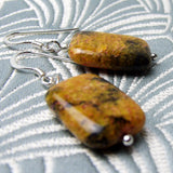 black orange semi-precious stone bead earrings, handmade beaded semi-precious earrings jasper