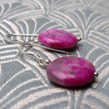 short handmade semi-precious bead earrings, short pink semi-precious stone earrings