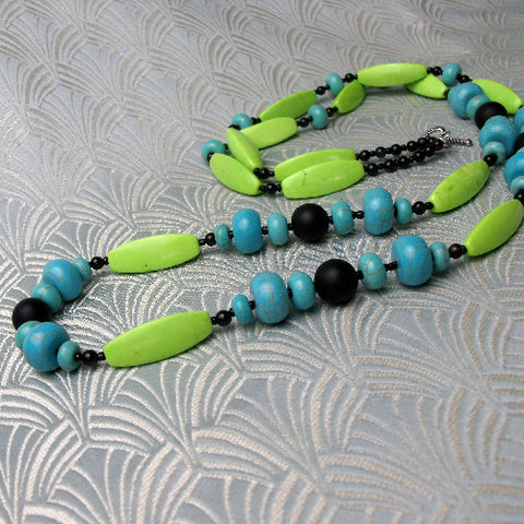 Long semi-precious stone bead necklace, long beaded necklace  BB18