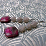 long pink gemstone earrings, pink jasper earrings