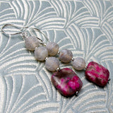 long drop pink earrings, pink gemstone jewellery
