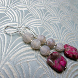 long semi-precious stone earrings uk, pink jasper semi-precious stone jewellery