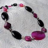 black pink semi-precious bead necklace, handmade semi-precious stone necklace uk
