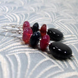 beaded semi-precious earrings, black onyx semi-precious stone bead earrings