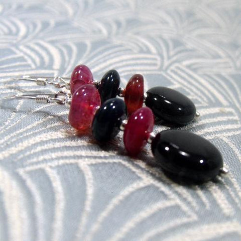beaded semi-precious earrings, semi-precious stone bead earrings A9