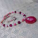 pink agate gemstone pendant necklace, unique pink necklace