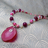 semi-precious gemstone pendant necklace handmade pink agate pendant