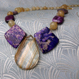 chunky gemstone statement necklace, purple semi-precious jewellery sale, handmade sale jewellery