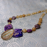 handcrafted purple gold chunky statement necklace, chunky gemstone statement necklace design