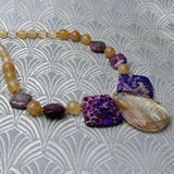 chunk necklace, purple gold gemstone necklace, statement necklace
