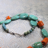 turquoise beaded necklace set with semi-precious coral