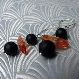 black orange semi-precious stone earrings, beaded semi-precious earrings uk