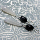 black onyx white agate semi-precious earrings long length