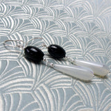 long black white semi-precious stone earrings, long semi-precious earrings black white beads