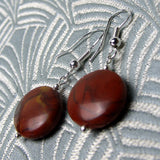 short semi-precious stone earrings, jasper semi-precious bead earrings handmade short design