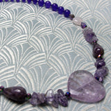 short amethyst necklace, short semi-precious stone necklace, amethyst semi-precious bead neckalce