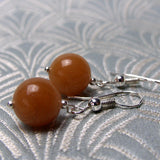 short drop orange semi-precious bead earrings, orange short semi-precious stone earrings