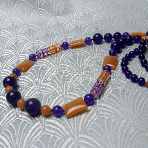 long semi-precious stone bead necklace, long beaded necklace BB50