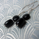 long black onyx semi-precious drop earrings, long semi-precious stone earrings