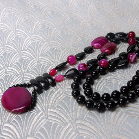 Long semi-precious stone bead necklace, long beaded necklace BB56
