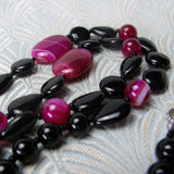 black onyx pink agate semi-precious stone beads