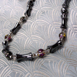 grey semi-precious necklace set with grey crystal beads