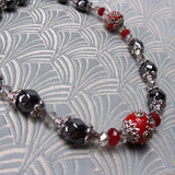 hematite semi-precious stone necklace, semi-precious hematite bead necklace