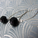 long semi-precious earrings black onyx, long semi-precious stone earrings handmade uk
