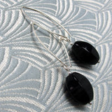 long black onyx semi-precious stone earrings, long black semi-precious earrings handmade uk