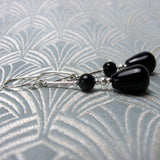 long black semi-precious stone earrings, long semi-precious earrings handmade uk