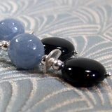 black grey semi-precious stone bead earrings, beaded black grey semi-precious earrings