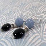 agate earrings handmade grey black semi-precious beads