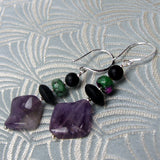 amethyst semi-precious stone bead earrings, beaded semi-precious earrings