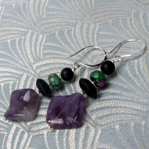 beaded semi-precious earrings, semi-precious stone bead earrings BB66
