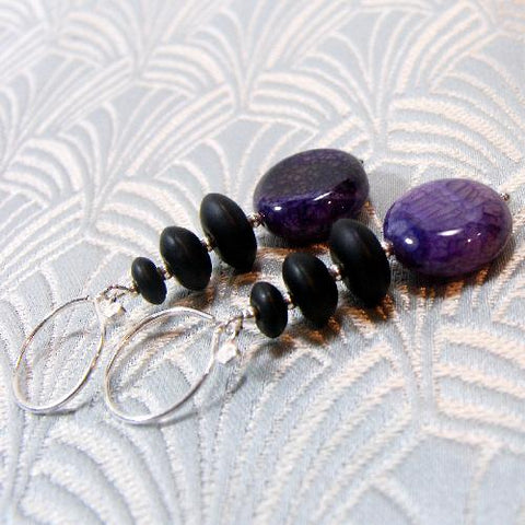 beaded semi-precious earrings, semi-precious stone bead earrings A57