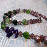 gemstone beads, purple gemstones, green gemstones