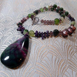 unique gemstone pendant necklace, purple agate pendant, green agate pendant