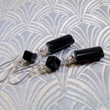 long black onyx earrings, long handmade earrings, long drop earrings