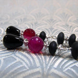 pink black long gemstone statement earring design
