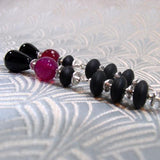 long black pink statement earrings, black pink handmade earrings, long semi-precious earrings