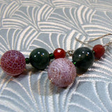 handmade semi-precious stone bead earrings, beaded semi-precious agate earrings