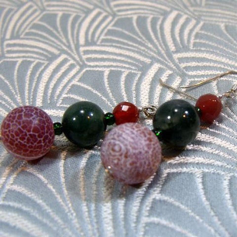beaded semi-precious earrings, semi-precious stone bead earrings A78