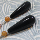 long black earrings,  semi-precious orange black earrings