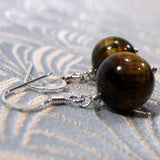 short drop semi-precious stone earrings, tigers eye semi-precious bead earrings