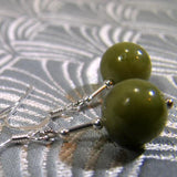 green grass jade silver earrings