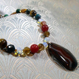 chunky brown semi-precious stone pendant necklace, chunky gemstone pendant necklace