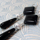unique long statement earrings handmade black onyx