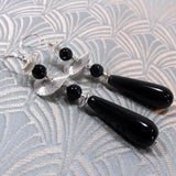 Handmade long drop black earrings uk, long handmade earrings, dangle earrings